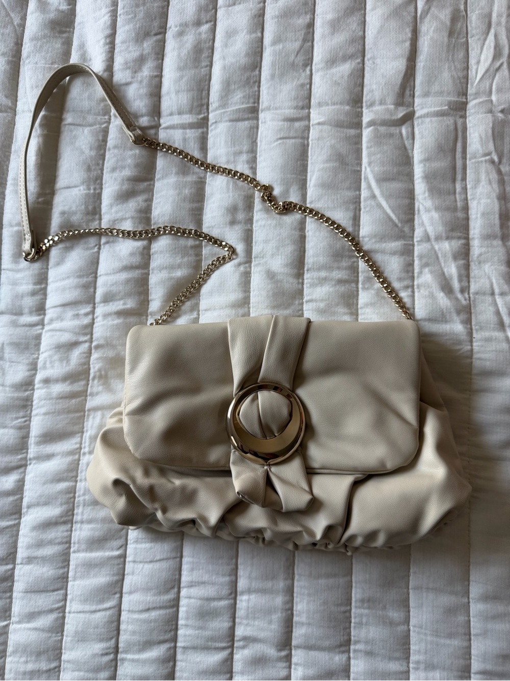Zara Cream Shoulder Bag with Gold Ring Detail